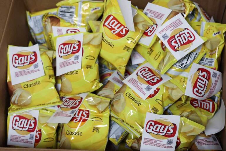 central-bucks-school-board-pride-flag-ban-meeting-011123-02 An aerial view of Lays chips modified to say ''Gays''
